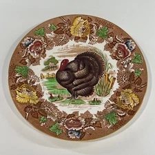 Vintage Wood’s Burslem 10” Dinner Plate Multi Color Brown Turkey 1930’s Holiday 