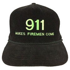 Vtg 911 Makes Firemen Come Cap Corduroy Spell Out Logo Trucker Baseball Dad Hat