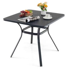 32 Inch Patio Dining Table Metal Square Table for Dining with 4 Curved Legs-Gray