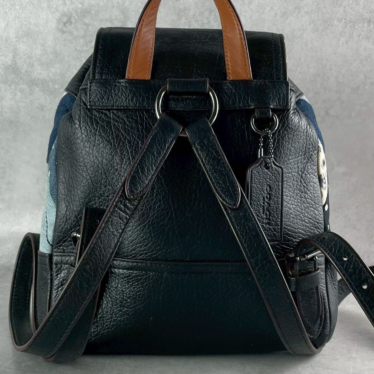 COACH Patchwork Denim Leather Mini Backpack Black… - image 6