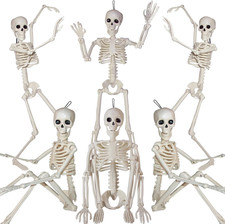 6PCS Skeleton Halloween Decorations, 16" Full Skull Body with Movable Joint