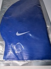 Nike Latex Rubber Training Swim Cap OS Lightweight Grooved Rim Durable Blue NWT