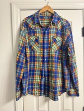 Vintage Polo Ralph Lauren Western Shirt Pearl Snap Plaid Cowboy Rodeo Mens XL