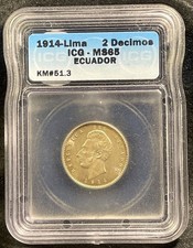 EQUATEUR 2 DÉCIMOS 1914 FG LIMA KM # 51.3 ICG MS 65 GEM
