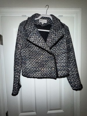 Cupcakes and Cashmere Dixie Tweed Blazer Fringe Pearl Button Preppy Jacket L