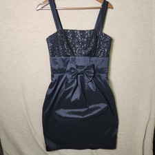 Jessica McClintock Womens Black Sequin Bow Cocktail Dress Size 10 Made in USA