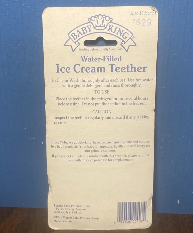 Juguete mordedor lleno de agua Baby King DE COLECCIÓN - Cono de helado amarillo, años 90 1995 Nuevo de Lote Antiguo Foto 3 de 4
