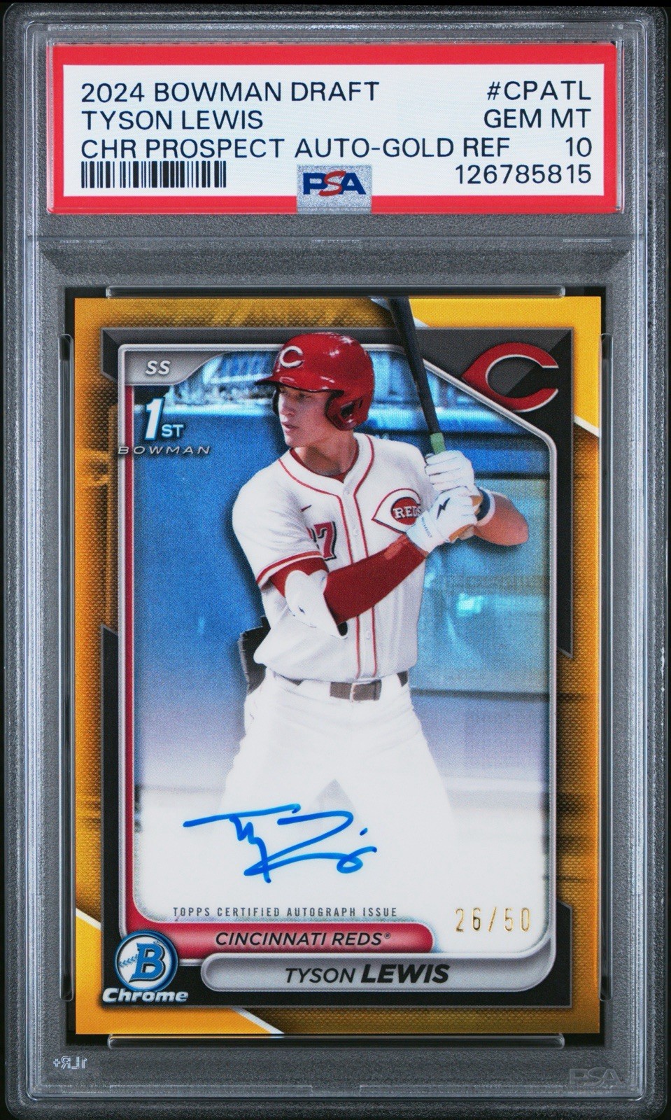 2024 Bowman Draft Tyson Lewis Auto Chrome 1st True Gold /50 CPA-TL RC 1st PSA 10