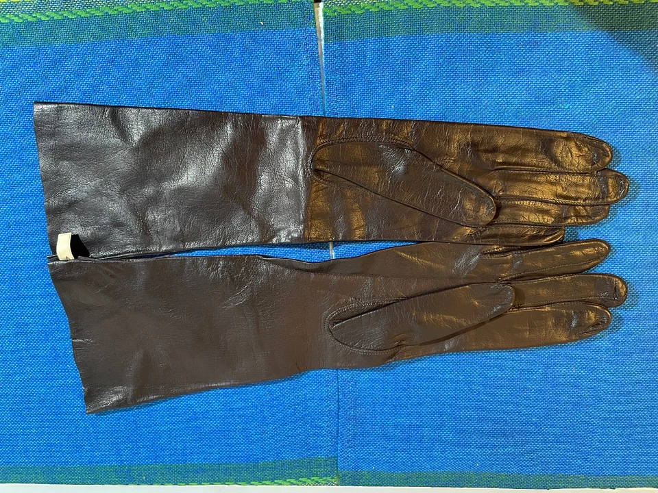 NEW Vintage Van Raalte Black Leather Women's Long Elbow Length Gloves Size 7 - Image 3 of 4