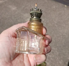 Vintage Miniature Log Cabin Clear Glass Oil Lamp Hong Kong