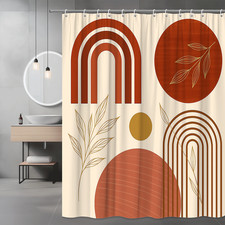Boho Floral Shower Curtain with Geometric Design in Warm Colors