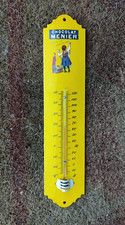 Ancien thermomètre émaillé jaune Chocolat Menier 30 cm émail MADE IN FRANCE