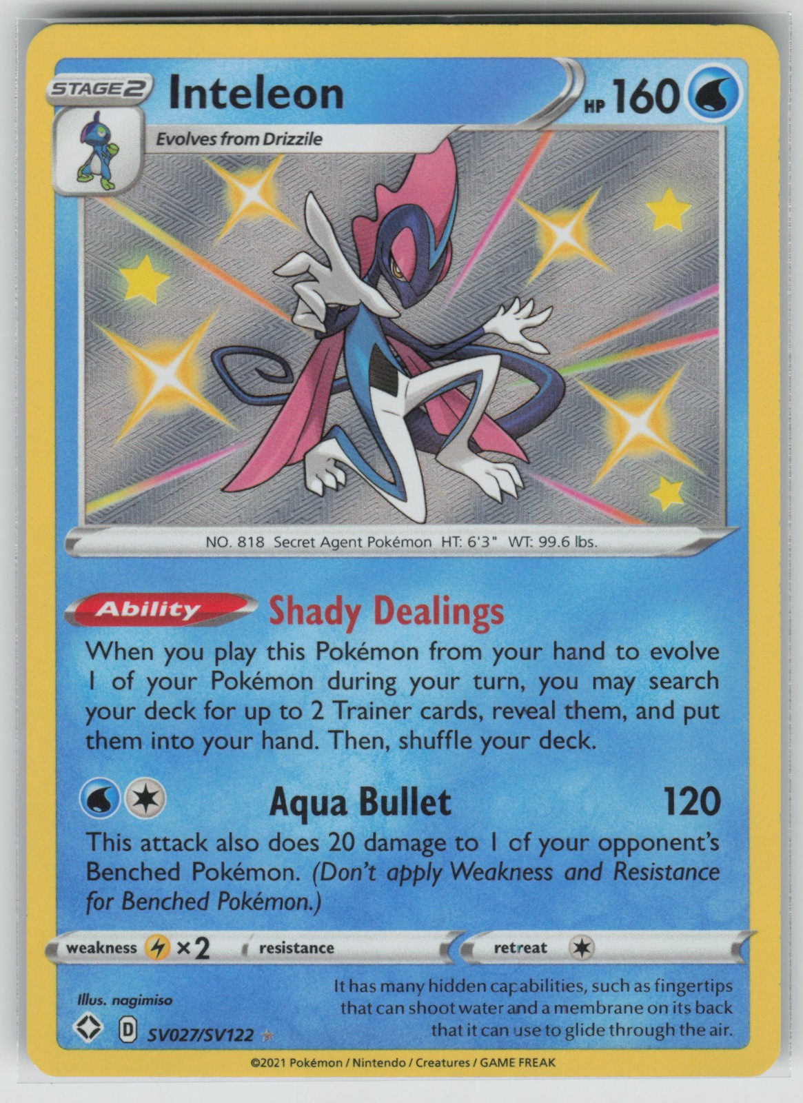 Pokemon Inteleon Shiny Holo Rare  Shining Fates: Shiny Vault SV027/SV122 NM