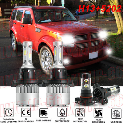 For 2010-2011Dodge Nitro Combo H13 5202 LED Headlights+Fog Light Bulbs White 6K