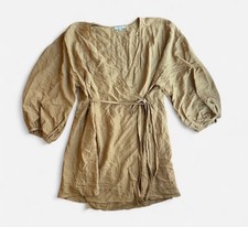 Madewell Mustard Yellow 3/4 Sleeved Wrap Dress Womens XXL Linen Blend