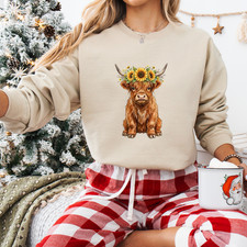 Cute Sunflower Highland Cow Sweatshirt Highland Cow Flower Lover Gift