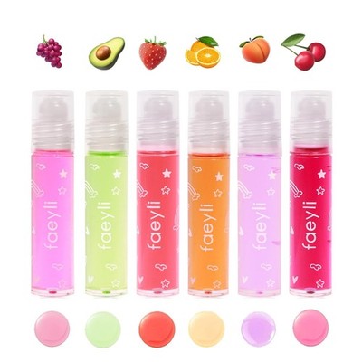 6 PCS Fruity Flavors Roll On Lip Gloss Set Moisturizing Lip Oil for Kids