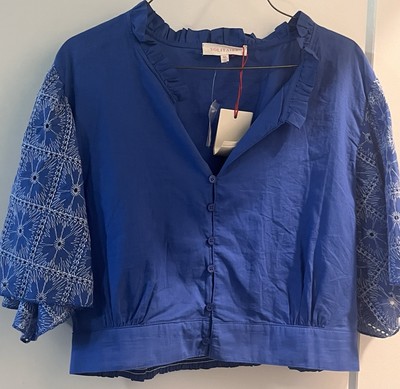 NWT Solitaire Blue Eyelet Crop Top Women s Size XL Extra Large