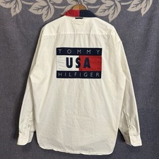 Vintage Tommy Hilfiger International Games Button Up Shirt Flag USA Men  s XL 90s