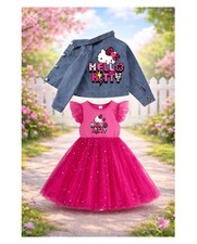 New 2pc Sanrio Hello Kitty Tulle Dress  Denim Jean Jacket. Size 5 Years