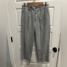 Mango MNG Wide Leg Cropped Dress Slacks trousers-Grey-Sz 30