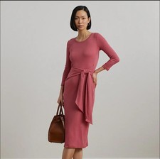 Lauren Ralph Lauren Midi Dress NWT XS Slate Rose Long Sleeve Tie Front