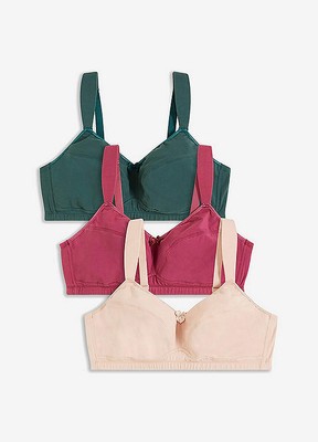 3er-Pack BH mit Baumwolle Gr. (90) C Grün +Mulberry+ Sand Damen-Unterwäsche Neu
