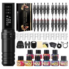 Kiss of Dragon Hunter MAX Tattoo Kit, Cordless/Cord Complete Tattoo Gun Kit P...