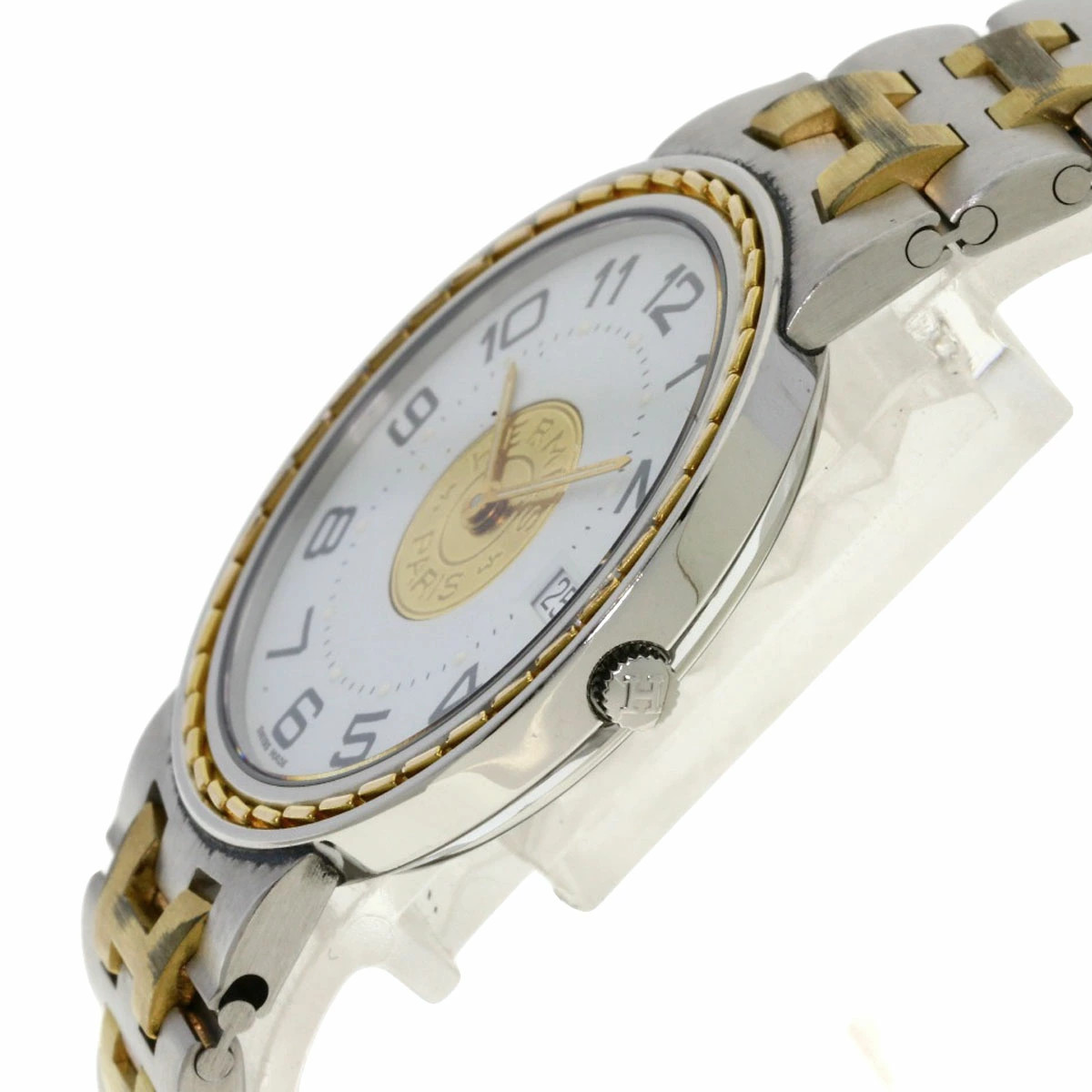 Hermes Wristwatch Sellier Quartz Stainless Steel SSxGP Men's White