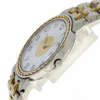 Hermes Wristwatch Sellier Quartz Stainless Steel SSxGP Men's White