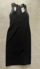 Alice + Olivia Sleeveless Leather-Trim Racerback Dress Black Knee Length Sz6