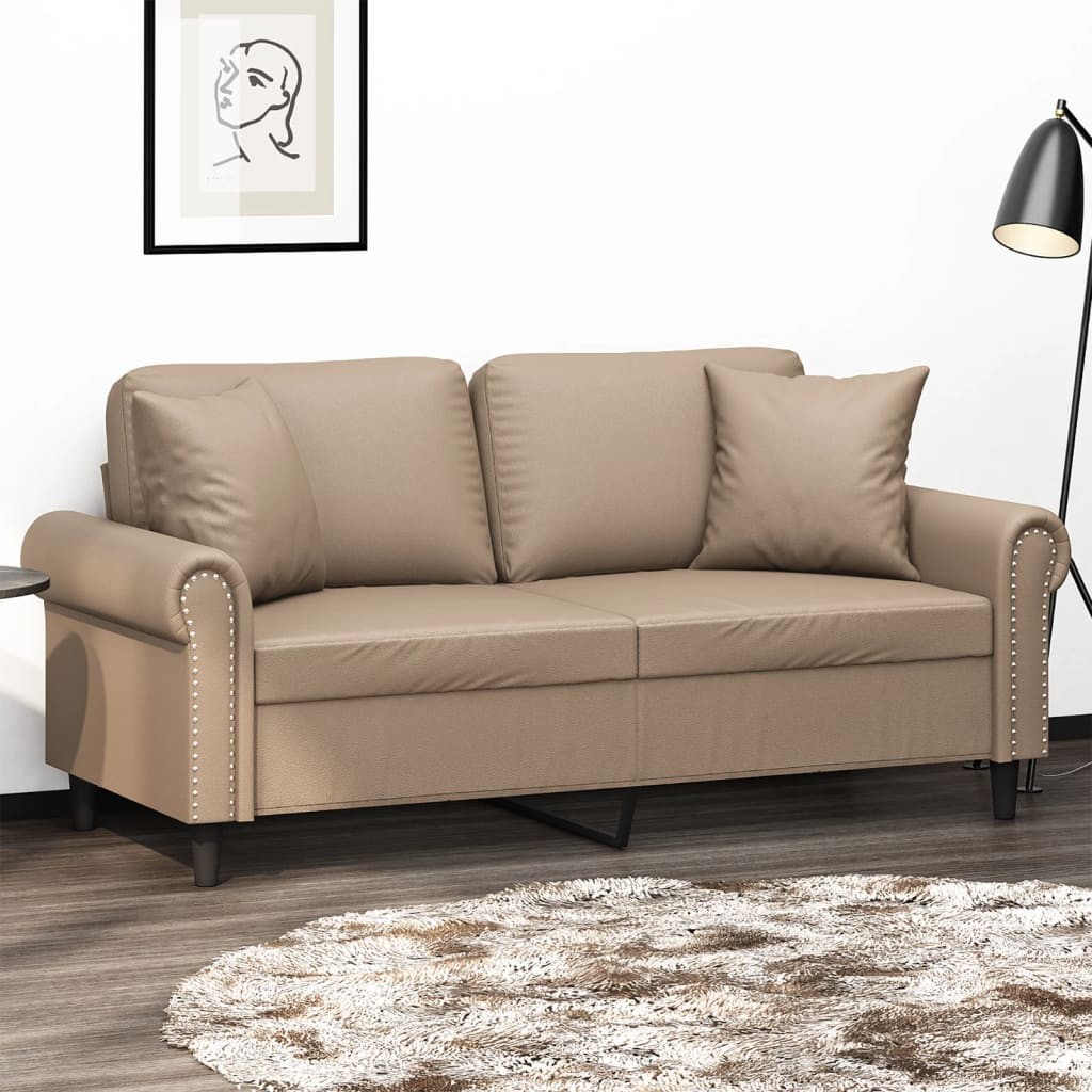 Divano a 2 Posti con Cuscini Cappuccino 140 cm in Similpelle vidaXL foto 4