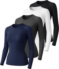 4 Pack Long Sleeve Compression Shirts Woman's Underscrub Athletic Workout Und...