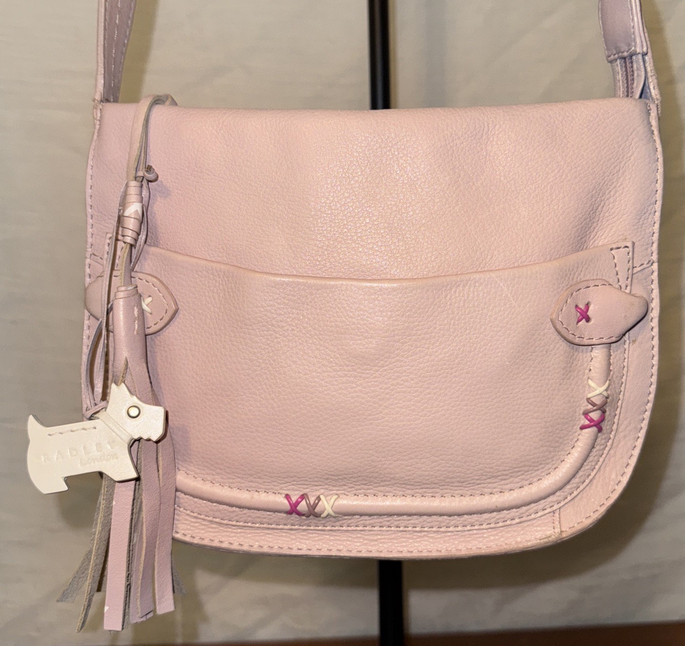 RADLEY LONDON Pink Leather Satchel/Crossbody Bag with Scottie Dog Charm & Tassel