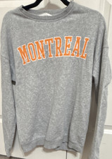 Gray Pullover Sweatshirt Women's Long Sleeve Crew Neck Solid Logo Casual