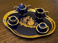 Antique Limoges France Mini Tea Set Cobalt Blue Gold Fragonard Bernardaud BC