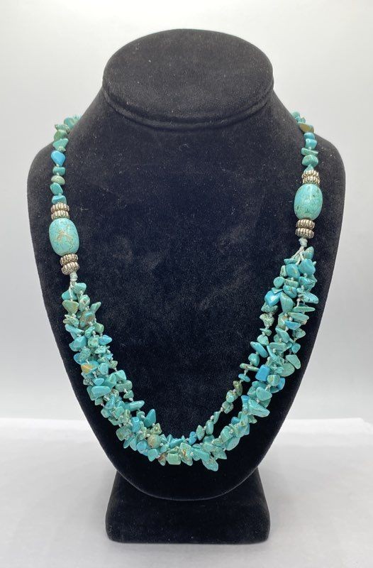Silver Tone Assorted Turquoise Chip Necklace & Ea… - image 6
