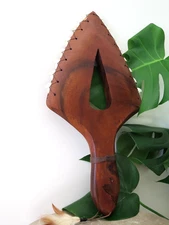 Hawaiian Hand Made Wall Decor Wood Carved Lei O Mano Tribal Resin Shark Teeth