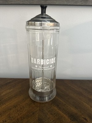Vintage Barber Shop Barbicide Disinfectant Glass Jar  King Research Inc