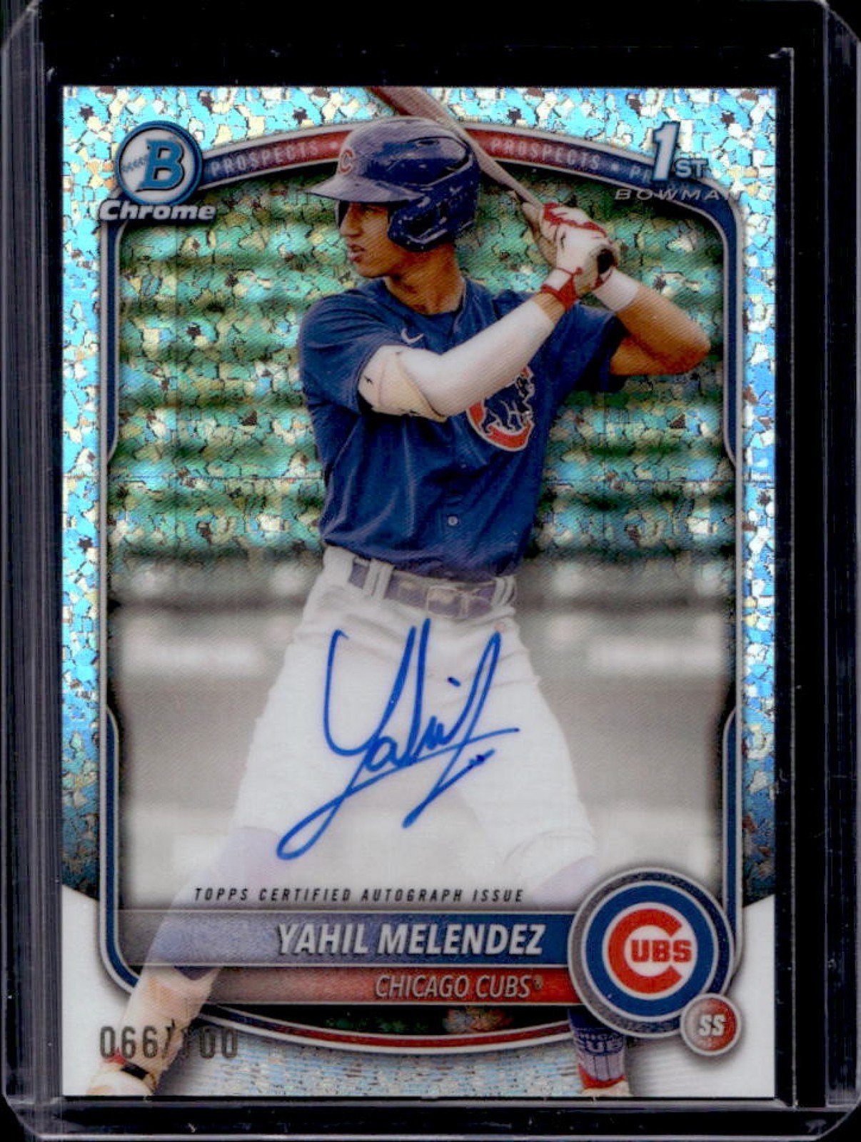 2025 Bowman Chrome Yahil Melendez Auto Mini Diamonds Refractor 1st #66/100