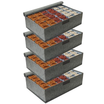 Gray Sock Organizer Divider 4 Pack with Lid - 30 Cell Foldable Closet Storage...