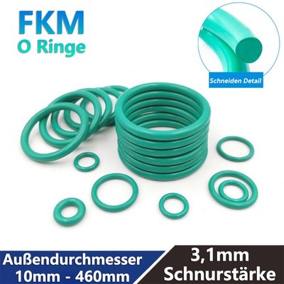 Schnurstärke 3,1mm O-Ringe Grün Dichtringe Dichtungsringe AD 10mm - 460mm FKM 70