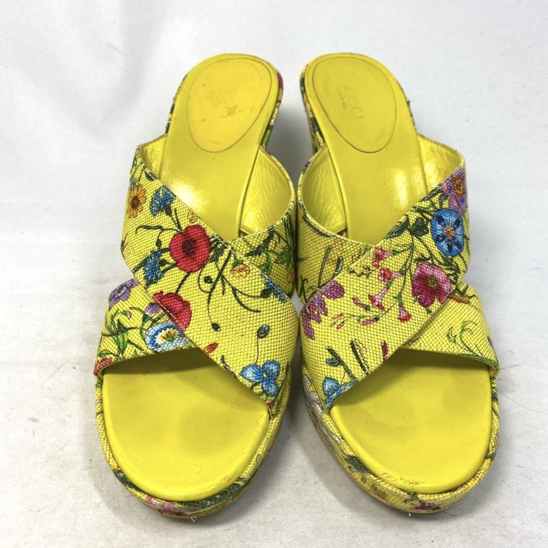 Gucci Pumps Slide Sandals Multicolor Canvas Size 37.5 US About7.5 For Women