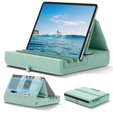 KDD Tablet Pillow Holder, Foldable iPad Stand for Lap, Bed and Desk Green