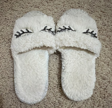 Women  s White Faux Fur Fuzzy Slip-On Slide Slippers Open Toe Size 7 Flat