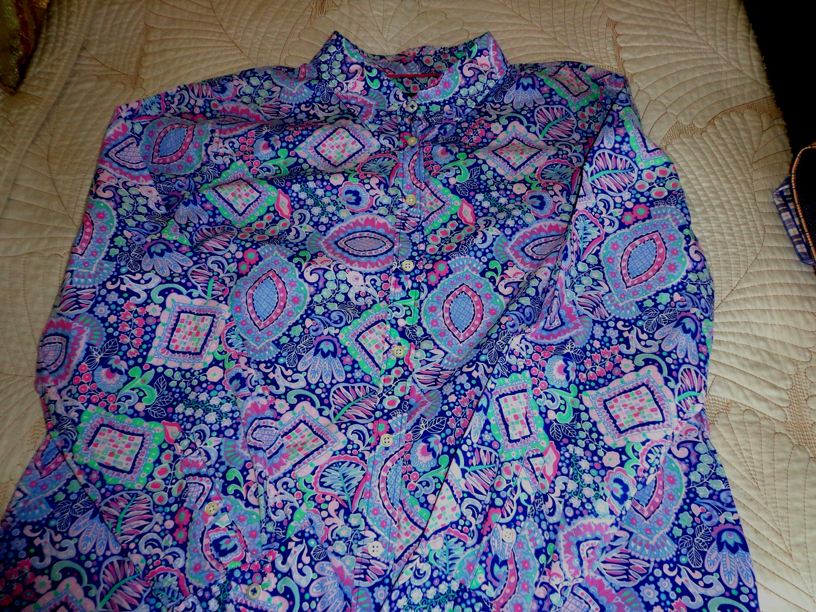 Talbots Button Down Multicolor Floral Blouse Long… - image 1