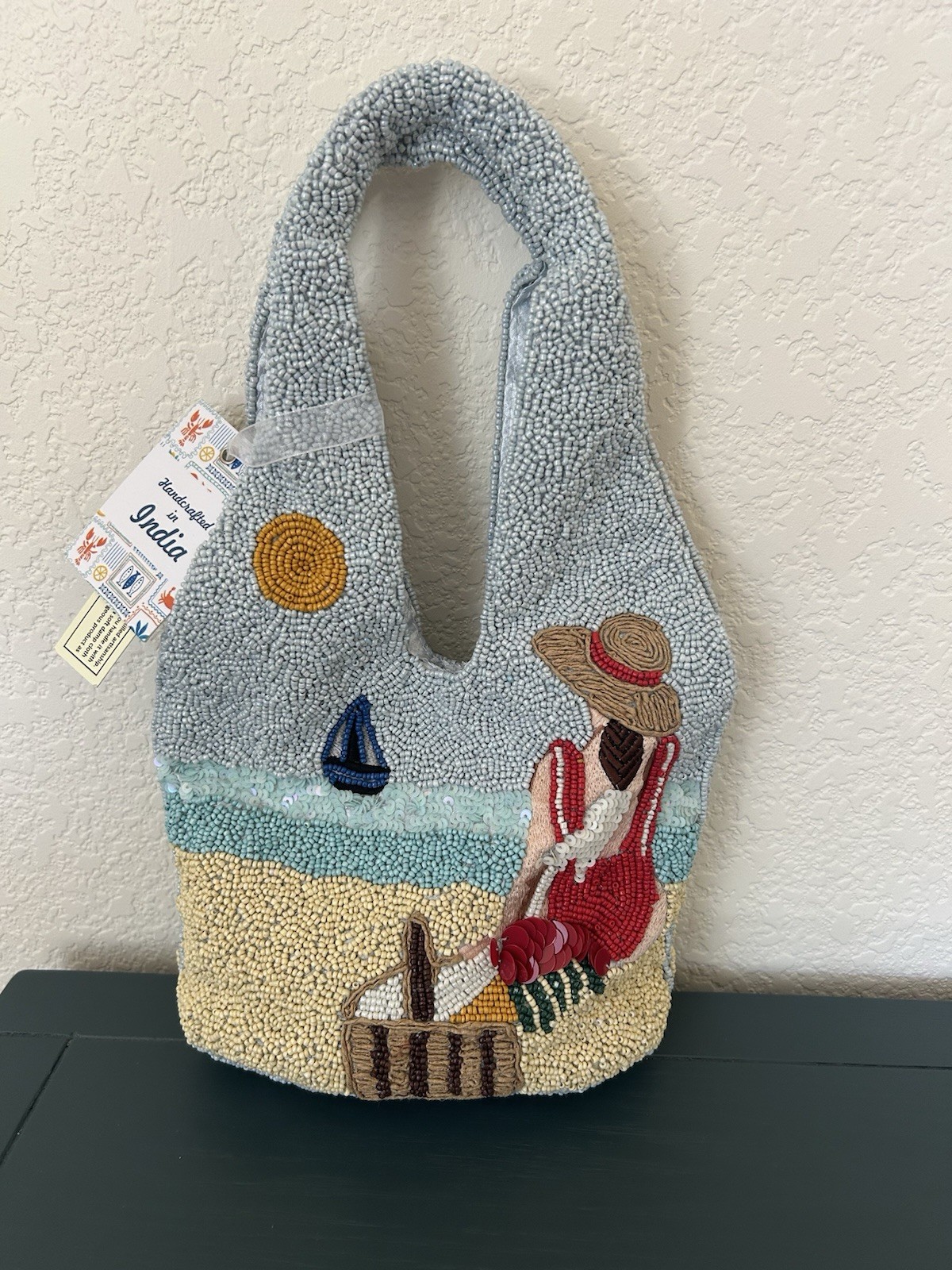 New! Release Handcrafted In India Beach Scene Woman Beaded Hobo Bag Viral TikTok