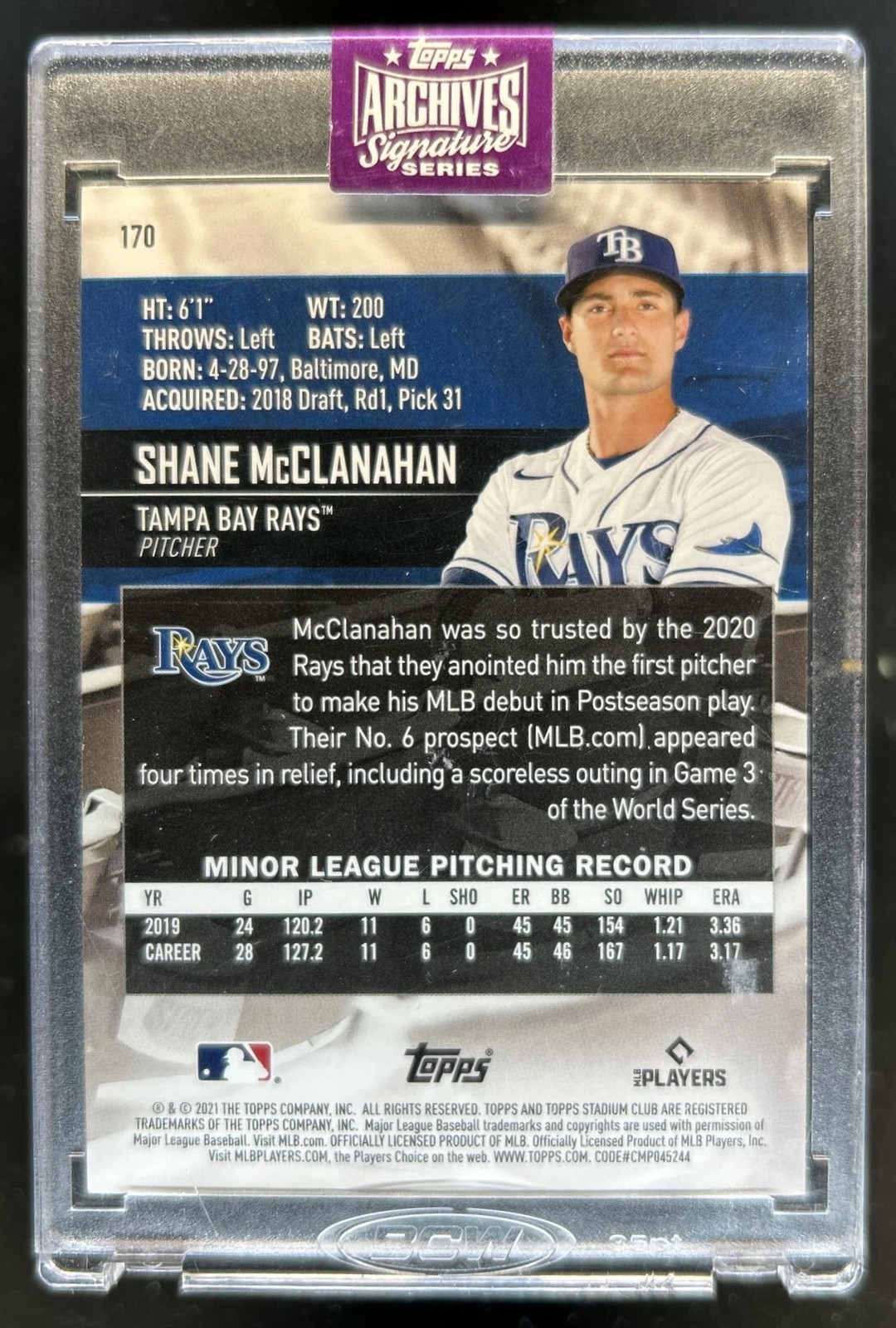 2025 Topps Archives Signature Series Shane McClanahan Auto Autograph #1/1 Rays view 2