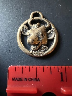 Elsie Borden Cow Brass Charm Vintage 