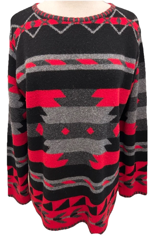 Suéter Jones New York Country 100% Lana de Cordero Rojo Negro Gris L Foto 2 de 4